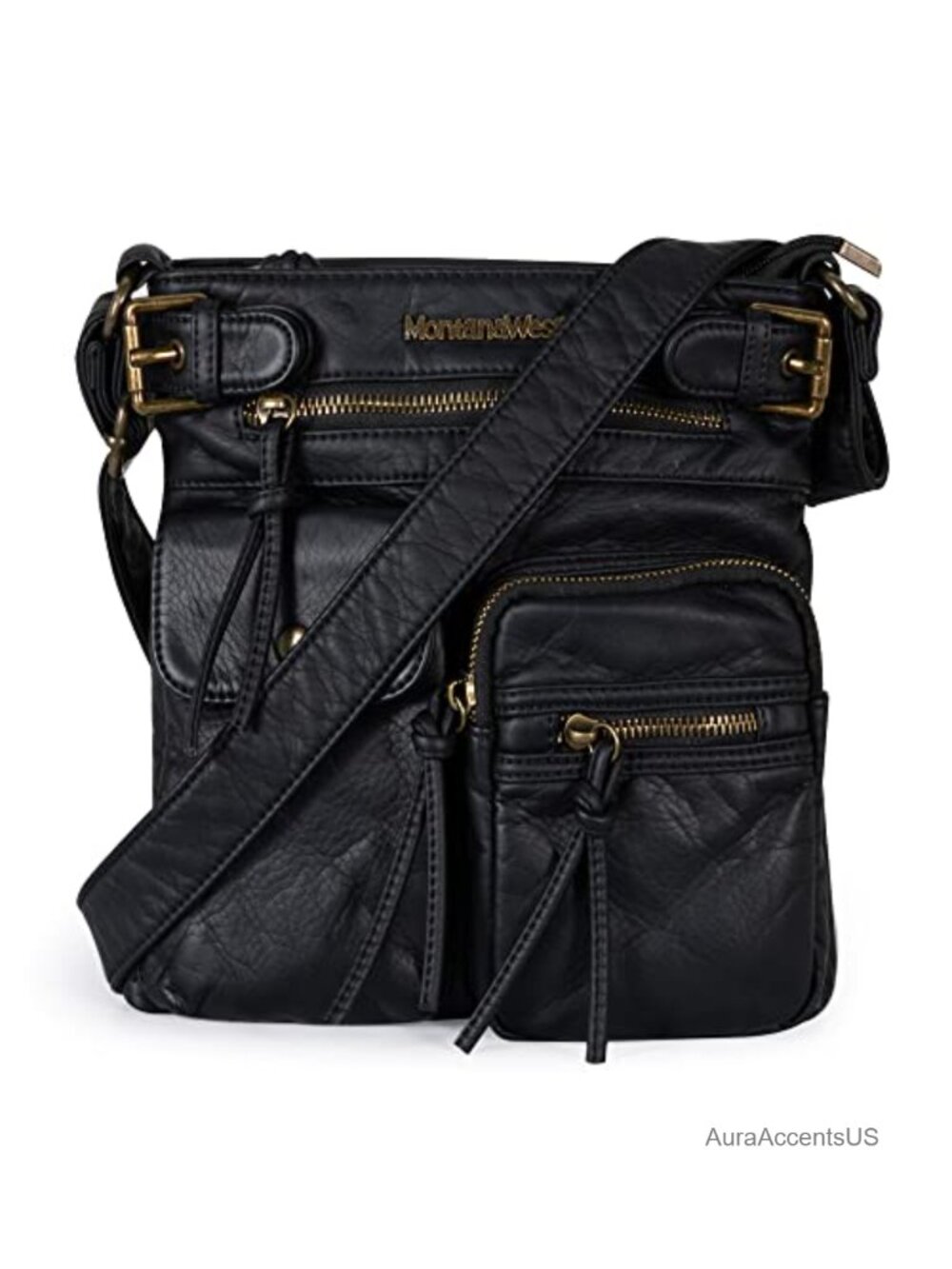 Vegan Leather Crossbody Bag Women Multi Pocket Shoulder Purse Detachable Strap